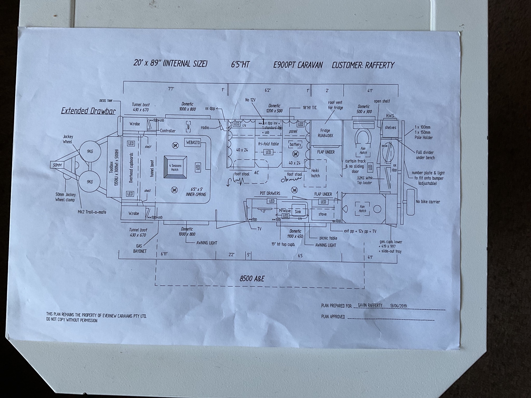 Evernew Caravans E 900PT floor plan 1