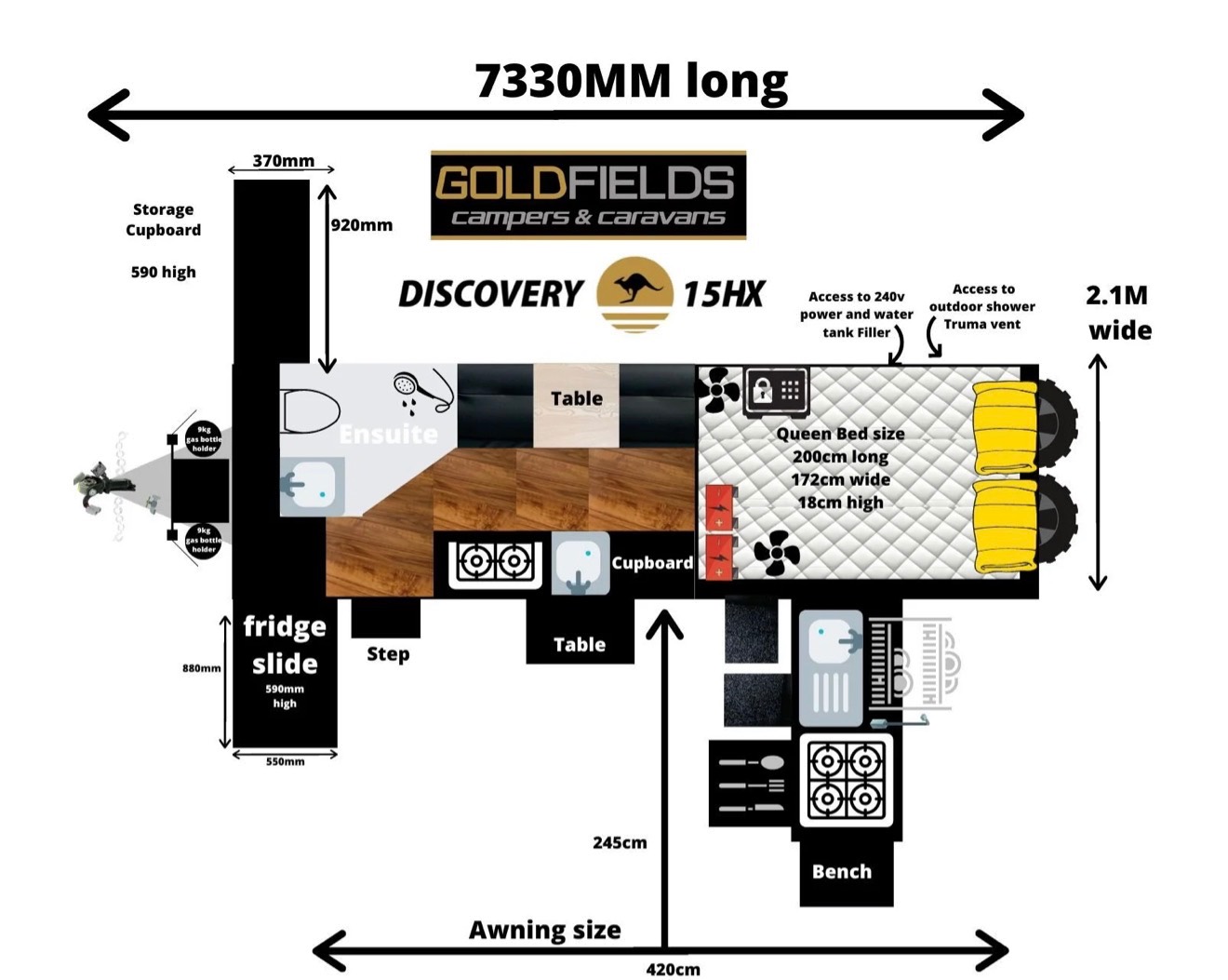 Goldfields Campers & Caravans Discovery 15GTX floor plan 1