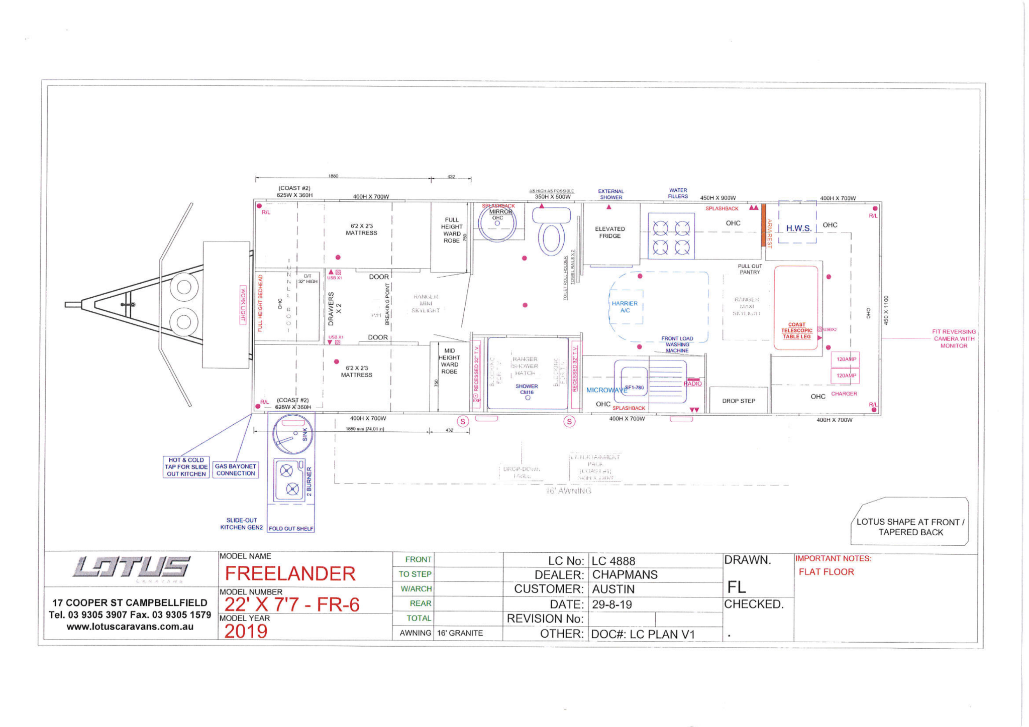 Lotus Caravans Freelander 22' floor plan 1